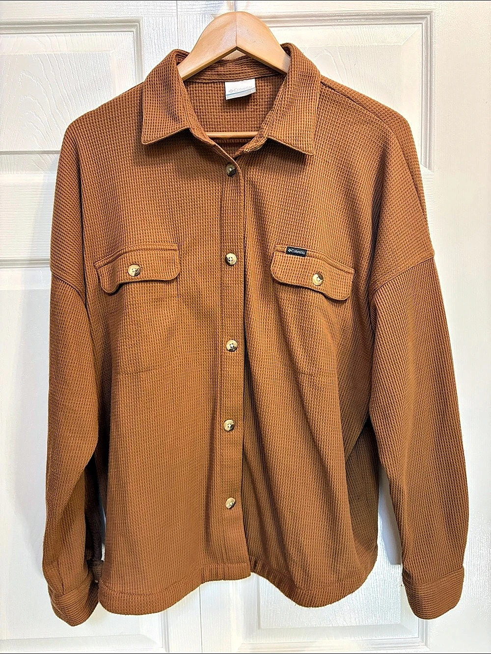 Columbia Holly Hideaway Brown Waffle Shirt Jacket Large